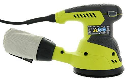 Ryobi RS290G 2.6 Amp 12,500 OPM Single Speed 5 Inch Hook and Loop Corded Random Orbit Sander w/ 3 Pads and Dust Bag Ryobi