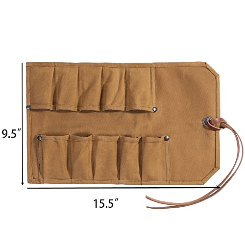 Heavy Duty Waxed Canvas Small Tool Bag Tool Pouch for Chisels, Hammers, Gouges Palm Tools (Khaki) Denifiter