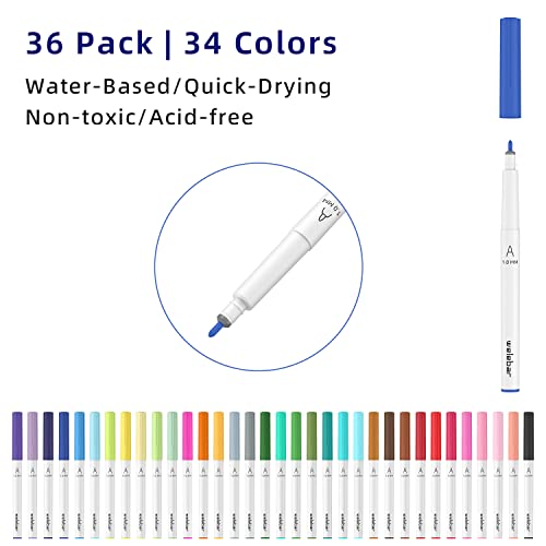 welebar 1.0 Tip Pen Set for Cricut Maker 3/Maker/Explore 3/Air 2/Air, Premium Marker Pen Set of 36 Pack Medium Point Pens for Drawing, Writing, welebar