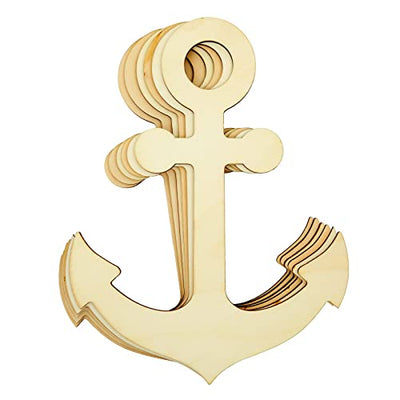6 Pack Unfinished Wooden Anchors for Crafts, Nautical Wood Cutouts for DIY Projects, Nautical Decor (11.6 x 8.8 in)