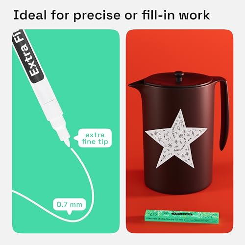 ARTISTRO 2 White Acrylic Paint Pens for Rock Painting Ceramic Wood Glass Tire Plastic - 0.7mm Extra Fine Tip Paint Markers Ideal for Labeling DIY ARTISTRO