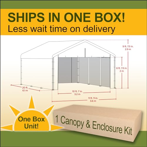 Carport 12’x20’ Portable Steel Frame Garage, Heavy Duty Waterproof UV Canopy Cover, Includes Complete Enclosure Kit with Sidewalls and NEW YARD