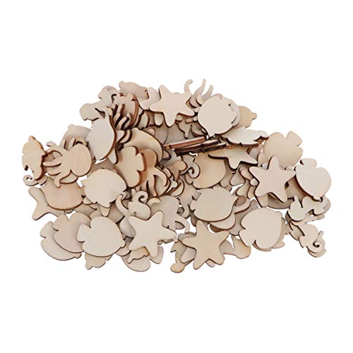 Amosfun 100pcs Unfinished Wood Cutouts Sea Animal Star Fish Shaped Wood Pieces for Kids DIY Art Craft Home Decoration (Random Pattern) Amosfun