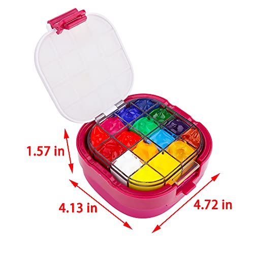 Paint Saver Storage Palette Box 16-Well Portable Airtight (Red, 0.95”x 4.6”x 3.5") DQITJ