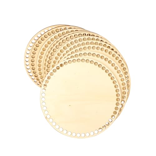 8 Inch 10 Pack Basket Bottom for Crochet Unfinished Wood Round Weaving Knitting Base for Crafts Cregugua
