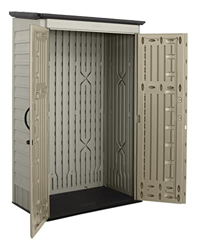 Rubbermaid Outdoor Small Vertical Resin Storage Shed, 5x2 Feet, Brown, Weather Resistant Utility Shed with Lock for Storage for Lawn Rubbermaid