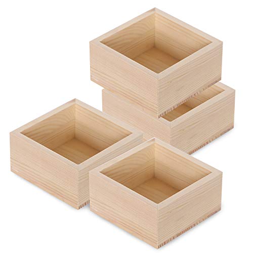Rustic Wooden Box Small Wooden Box,4 Pieces Small Wood Square Storage Organizer Container Craft Box Small Wooden Box for Collectibles Home Venue Coobbar