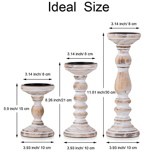 Wood Candle Holders for Pillar Candles - Tall Rustic Candle Holder (Set of 3), Large Farmhouse Candle Holders Candle Stand, Pillar Candle Holder Set Inweder