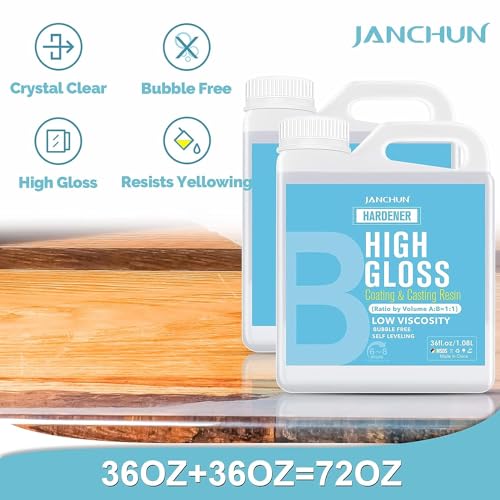 Crystal Clear Epoxy Resin Kit 72oz, No Bubble No Yellowing for River Table Tops, Art Resin Painting Casting and Coating, Jewelry, DIY Gifts, Tumblers JANCHUN