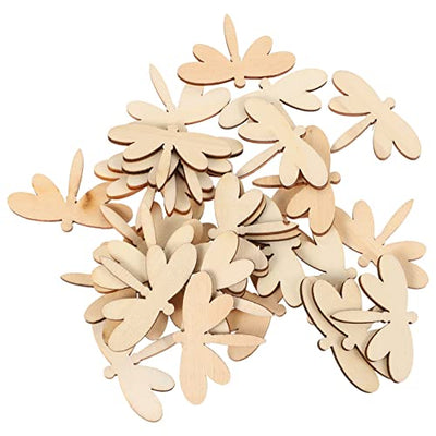 ARTIBETTER 60pcs Unfinished Dragonfly Cutouts Blank Wood Dragonfly Shaped Log Slices Insect Wooden Paint Crafts Pieces for Birthday DIY Painting Tags