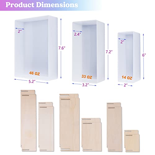 LET'S RESIN Rectangle Silicone Resin Molds, 3pcs Large Resin Molds w/Wooden Support, Deep Epoxy Resin Molds for Flowers Preservation, Insect LET'S RESIN