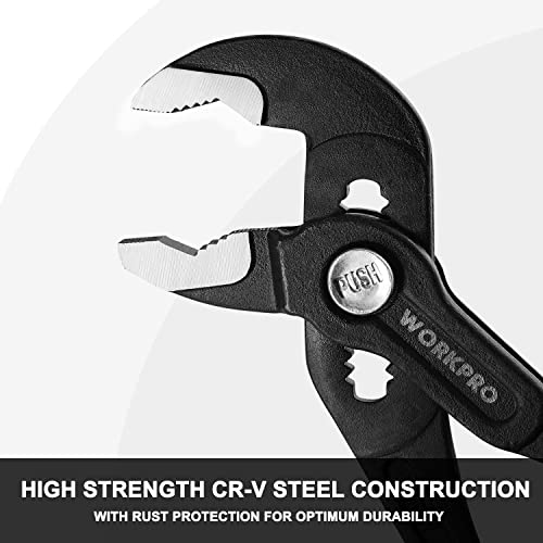 WORKPRO 2 Piece Groove Joint Pliers Set, 7 & 10-Inch Fast Adjustable Water Pump Pliers, V-Jaw Tongue and Groove Pliers in CRV Steel WORKPRO