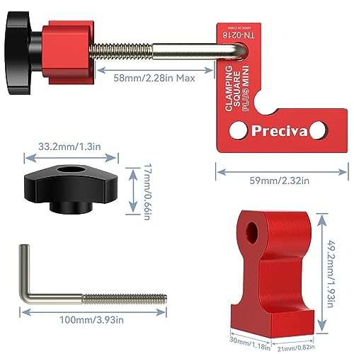 Preciva 90 Degree Mini Positioning Squares 2 Sets (2.32''x 2.32''), Aluminum Alloy Right Angle Clamps Fixing Clamp, Carpenter Corner Clamping Square Preciva
