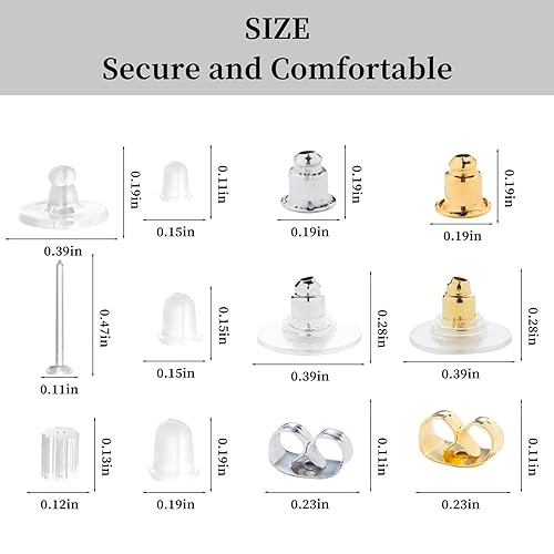 Nkwuire 12 Styles 600 Pcs Earring Backs for Studs, Clear Plastic Earrings Hypoallergenic Metal Rubber Silicone Earring Backs Bullet Clutch Stoppers Nkwuire