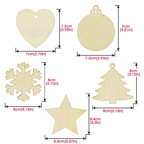 BROTOU 50PCS DIY Wooden Christmas Ornaments, Unfinished Wood Ornaments Crafts for Holiday, Festival, Wedding Party, Christmas Crafts for Kids BROTOU