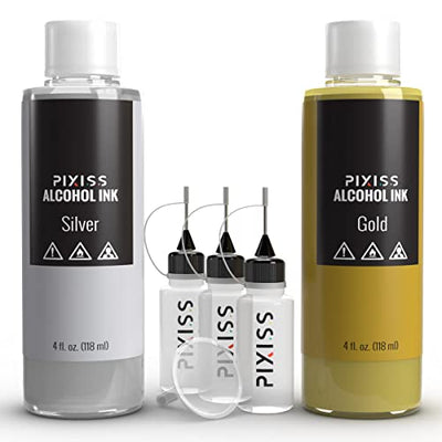 Silver and Gold Alcohol Ink for Resin - Metallic Alcohol Ink Silver and Gold Colors 4-Ounce for Epoxy Resin, Tumblers, Resin Art, Alcohol Ink Paper,