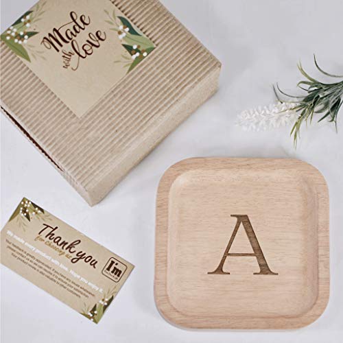 I'm Solid Wood Personalized Initial Letter Jewelry Display Tray Decorative Trinket Dish Gifts For Rings Earrings Necklaces Bracelet Watch Holder I'm