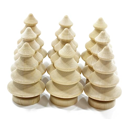 VILLCASE 20pcs Wooden Unfinished Tree Wood Xmas Tree Sculpture Christmas Unpainted Peg Doll Wood Christmas Ornament Unfinished Wood Toys Cake Topper VILLCASE