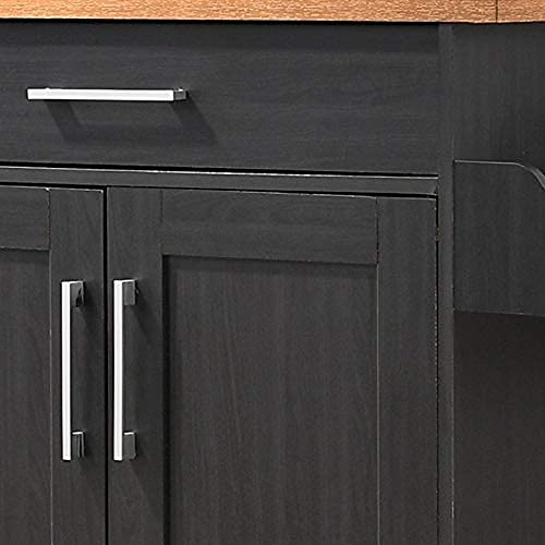 Hodedah Kitchen Island with Spice Rack, Towel Rack & Drawer, Black with Beech Top Hodedah