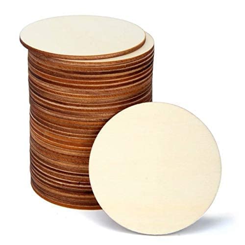 Blisstime 36 PCS 3 Inch Unfinished Wood Circles Round Slices with Sanding Sponge Wood Drink Coasters for Painting, Writing, DIY Supplies, Engraving Blisstime