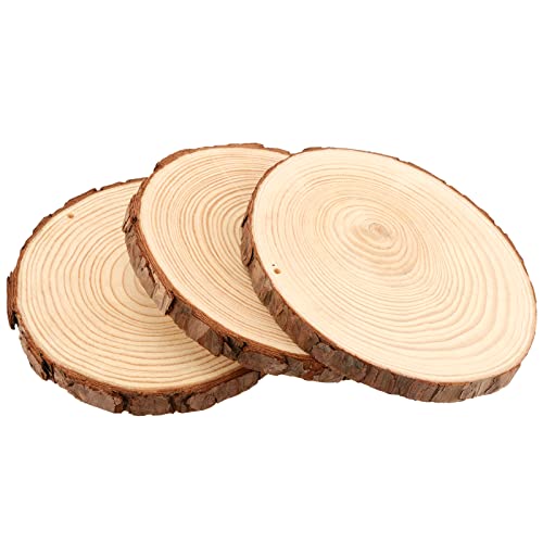 MANCHAP 8 PCS 7-7.8 Inch Craft Wood Slice with Hole, Unfinished Predrilled Wooden Circles with Hanging String, Round Log Discs Log Slices for DIY, MANCHAP