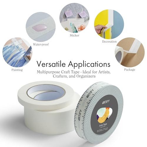 ARTIFY Artist Tape for Drafting Art, 1" *3 Pack White Masking Tape for Watercolor Painting Drafting Canvas Framing and All Paper Media, for Craft, ARTIFY art supplies