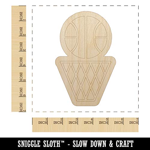 Basketball and Hoop Unfinished Wood Shape Piece Cutout for DIY Craft Projects - 1/4 Inch Thick - 6.25 Inch Size Sniggle Sloth