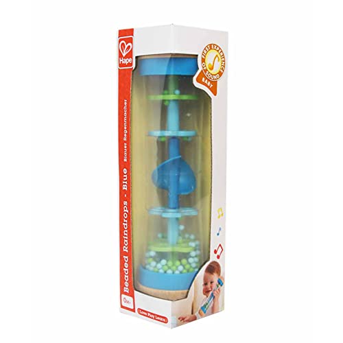 Hape Beaded Raindrops | Mini Wooden Musical Shake & Rattle Rainmaker Toy, Blue, Model Number: E0328B ,L: 2, W: 2, H: 7.9 inch Hape