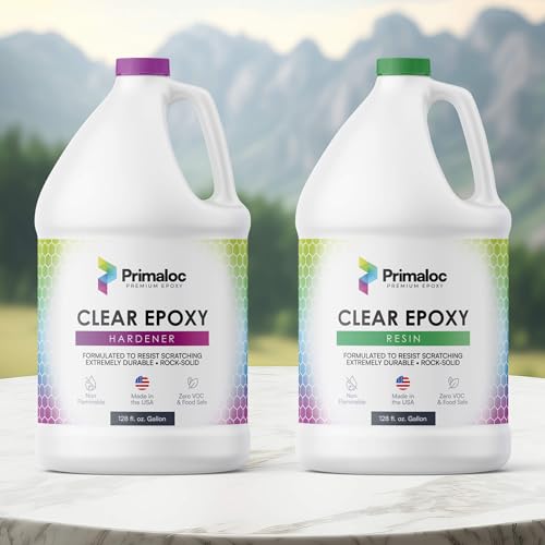 Primaloc Premium Clear Epoxy Resin - 2 Gal Kit (1 Gal Resin + 1 Gal Hardener) | Table Tops, Bar Tops, Countertops | Food Safe, Bubble-Free, UV PrimaLoc
