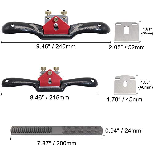 KOOTANS 2pcs 9" 10" Adjustable Spokeshave, with Replacement Blades and 4-Way Rasp File, Manual Planer with Flat Base, Perfect for Planing Trimming, KOOTANS