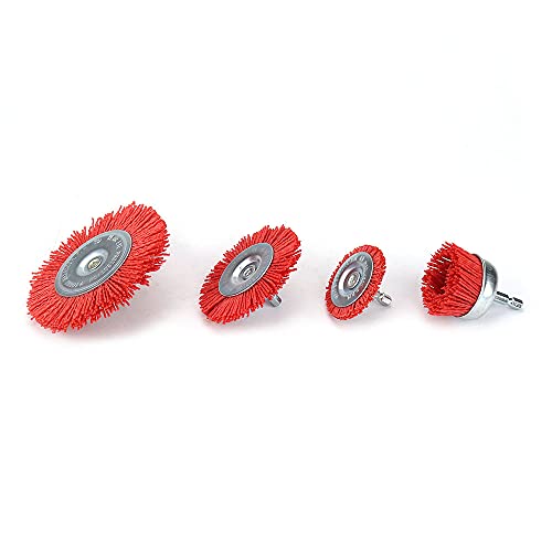 KUOFU 4 Pack Nylon Filament Abrasive Wire Brush Polishing Wheel with 1/4" Hex Shank Surface Cleaning Rust Removal Red 120# - WoodArtSupply