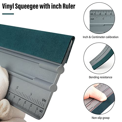 FOSHIO 12 Inch Felt Squeegee for Vinyl wtih Ruler 30CM 4 Round Corners Universal Card, Window Tint Film Installing Hard Silver PP Car Vinyl Wrap FOSHIO