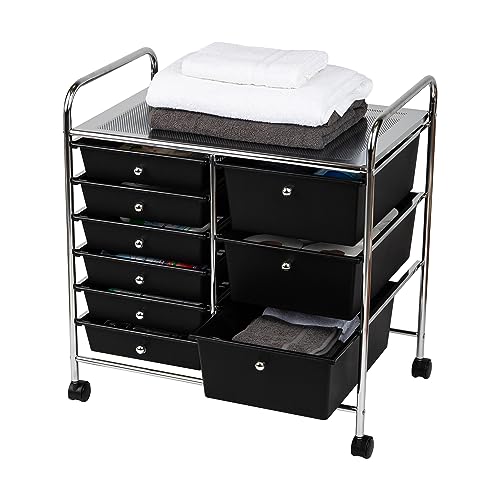 Mind Reader Rolling Cart with Drawers, Utility Cart, Craft Storage, Kitchen, Metal, 24.25"L x 15.25"W x 26.25"H, Black/Silver Mind Reader