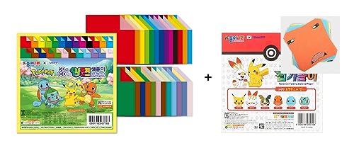 Pikachu 50 Colors Double Sided 100 Sheets Standard Origami Paper and 24 Sheets Origami Paper Kit, 6 x 6 in Pikachu