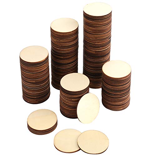 Foraineam 400 Pieces 1 Inch Unfinished Wood Craft Circle Cutouts Round Natural Wooden Disc Circles Slices for DIY Crafts and Decoration Foraineam