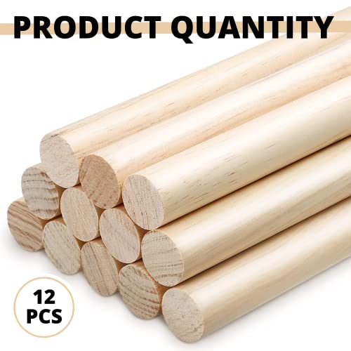 Pack of 12 Wooden Dowel Rods – 1/2 x 12 Inch Round Unfinished Wood Dowel Rod 12 Inch Wood Dowels 1/2 Inch Wooden Sticks for Crafts Wood Sticks Wooden YARRD
