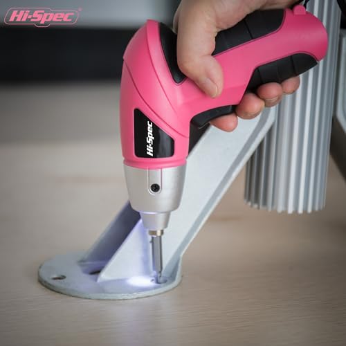 Hi-Spec 27pc 3.6V Pink USB Small Power Electric Screwdriver Set. Cordless & Rechargeable with Driver Bit Set Hi-Spec
