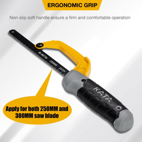 KATA Hacksaw Frame Set, 12" Hacksaw Frame, 10'' Mini Hacksaw and Drywall Saw/Jab Saw, Including 4pc Extra Flexible Bi-Metal HSS Blades, Handsaw for KATA