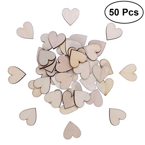 Vosarea 50pcs Wooden Hearts Slices Blank Unfinished Wooden Discs Cutout Pieces Embellishments for Scrapbooking Wedding Table Scatter DIY Arts Craft VOSAREA