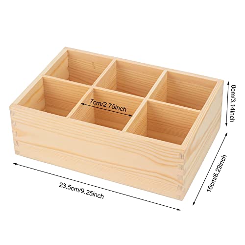 LepoHome Wood Pen Holder, Unfinished Wooden Remote Control Pencil Holder Caddy, Rustic Table Organizer with 6 Compartments for Art Supplies, Pen, LepoHome