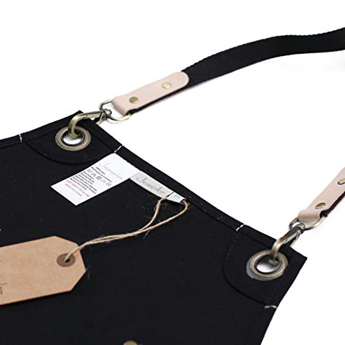 Jeanerlor Work Apron Waxed Canvas Stylist Apron with Pockets Water-Resistant Tool Aprons for Women Cross Back Straps Adjustable S-M(Black) Jeanerlor