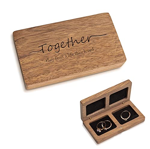 Wood Double Ring Box for Wedding Ceremony - Engraved Wooden Ring Holder for 2 Rings Engagement Proposal Wedding Ceremony Ring Bearer Box Booinxaa
