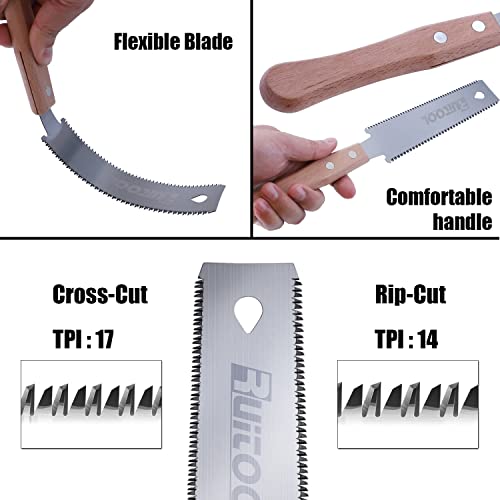 RUITOOL Japanese Hand Saw 6 Inch Double Edge Sided Pull Saw Ryoba SK5 Flexible Blade 14/17 TPI Flush Cut Beech Handle Wood Saw for Woodworking Tools RUITOOL