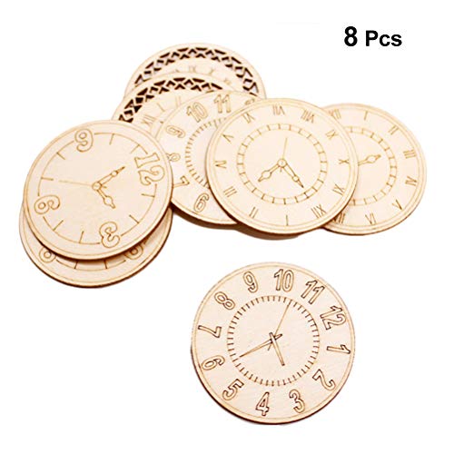 Amosfun Unfinished Wood Cutouts Natural Clock Wood Pieces for DIY Craft Decorations Children's Party Decoration 8 Pcs Amosfun