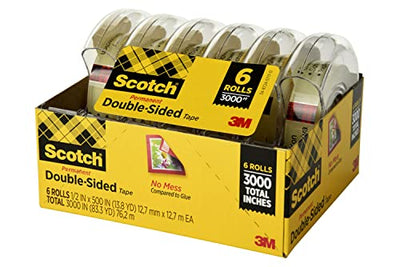 Scotch Double Sided Tape, Trusted Favorite, Engineered for Office and Home Use, 1/2 x 500 Inches, 6 Dispensers/Pack (6137H-2PC-MP)