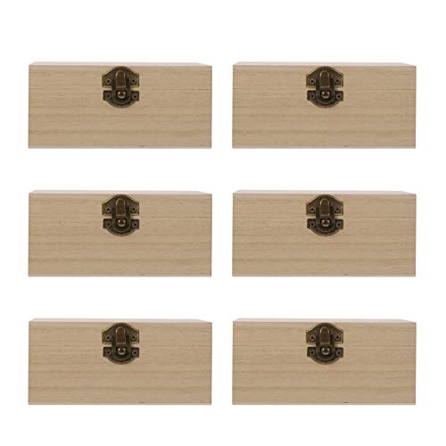 Unfinished Wooden Jewelry Box - 6-Pack Wood Boxes with Locking Clasp