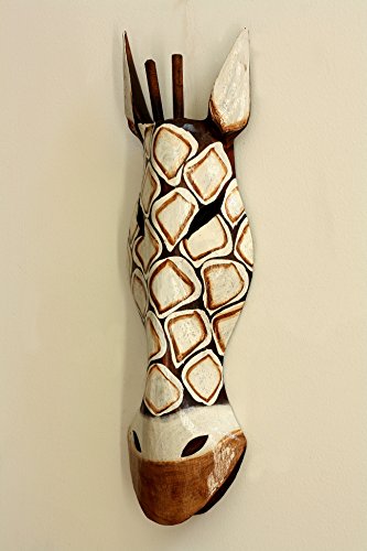 G6 Collection 20" African Wooden Tribal Giraffe Mask Hand Carved Wall Plaque Hanging Home Decor Accent Art Unique Sculpture Decoration Handmade G6 Collection