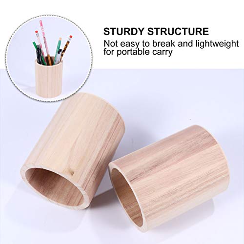 HEALLILY 2pcs Unfinished Wooden Pencil Holder Solid Wood Desk Pen Cup Pot Stationery Organizer for Home Office 8x8cm HEALLILY
