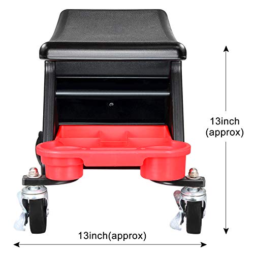 AgiiMan Mechanic Stool - Detailing Garage Rolling Stool with Wheels, Roller Creeper Seat Chair Repair Tools Tray, 2 Tool Storage Drawers Under Seat, AgiiMan
