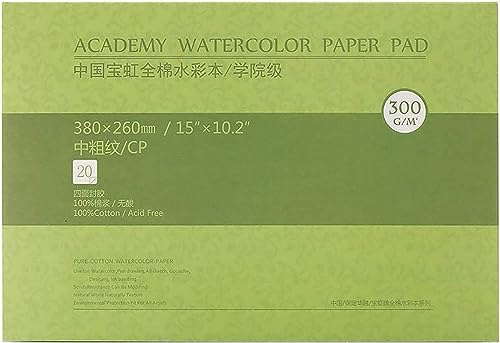 MEEDEN 15×10.2" Cotton Watercolor Paper Textured Surface Watercolor Pad, Cold Press, 140lb/300gsm, 20 Sheets for Painting & Drawing, Wet, Mixed Media MEEDEN